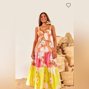 FARM RIO - Mixed Neon Garden Midi Dress